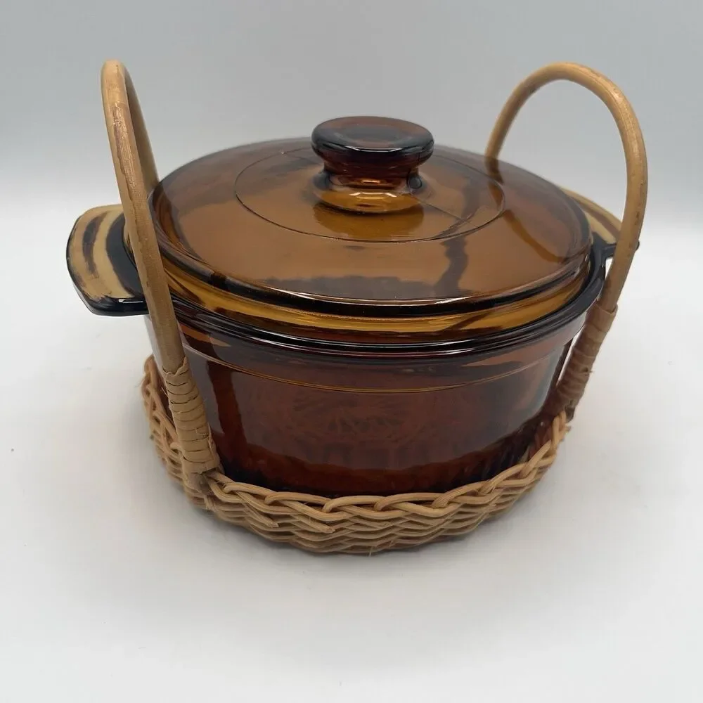 Anchor Hocking Fire King 1436 Brown 1Q Casserole Dish USA With Lid Ribbed VTG